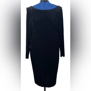 Chaps Black Velvet Dress Plus Sz 16 Back Cowlneck Long sleeves‎ Formal Cocktail